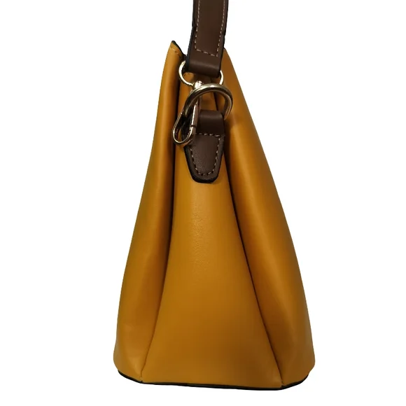 Vesasan Gaohn Yellow and Tan Vegan Leather Shoulder Bag with Structured Design - Picture 3 of 11